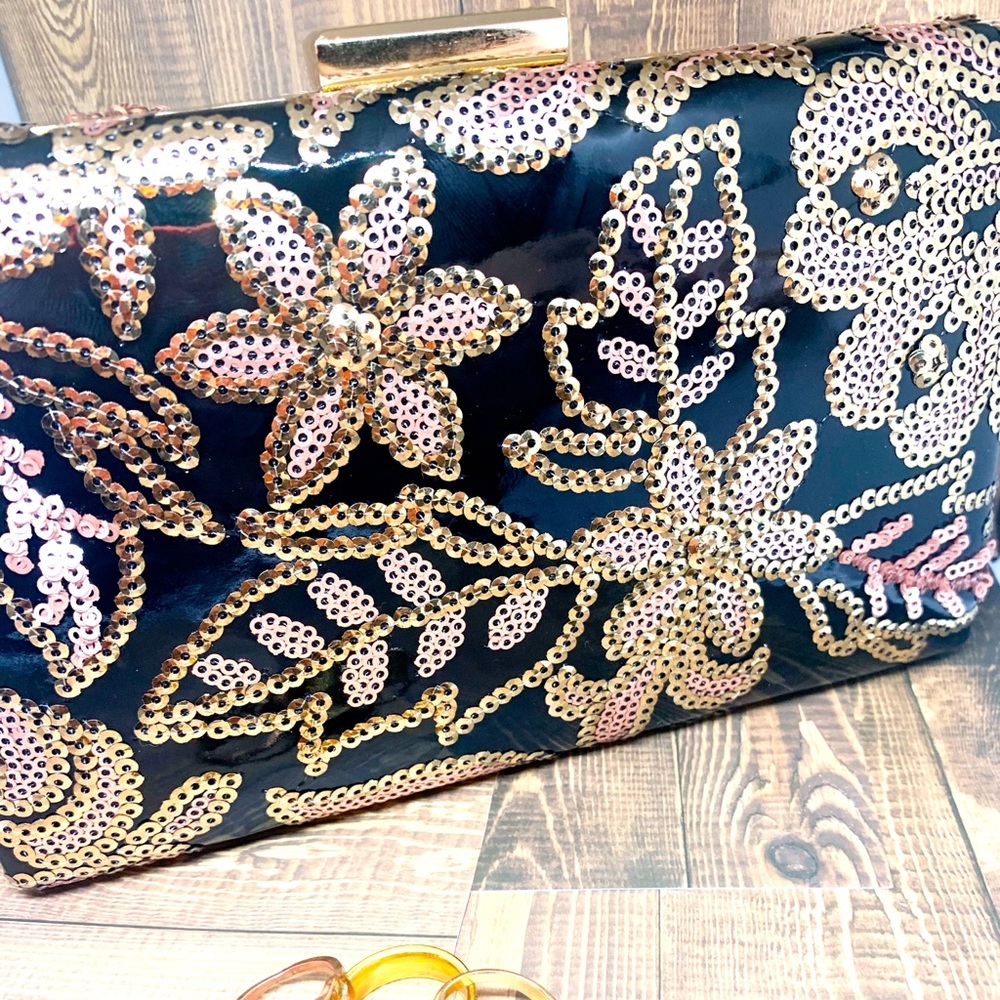 Sequin embroidered clutch